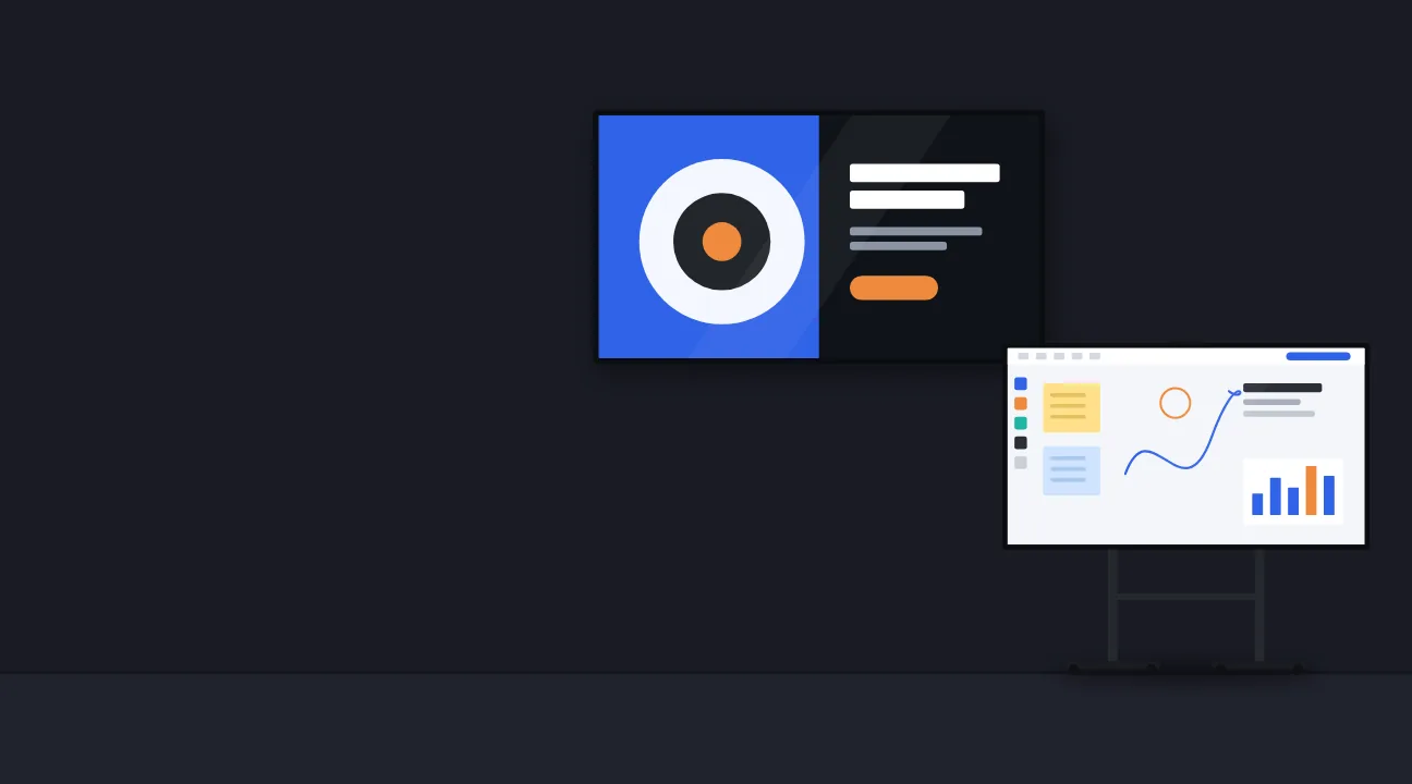 Ilustração: ecrã de parede e monitor interativo