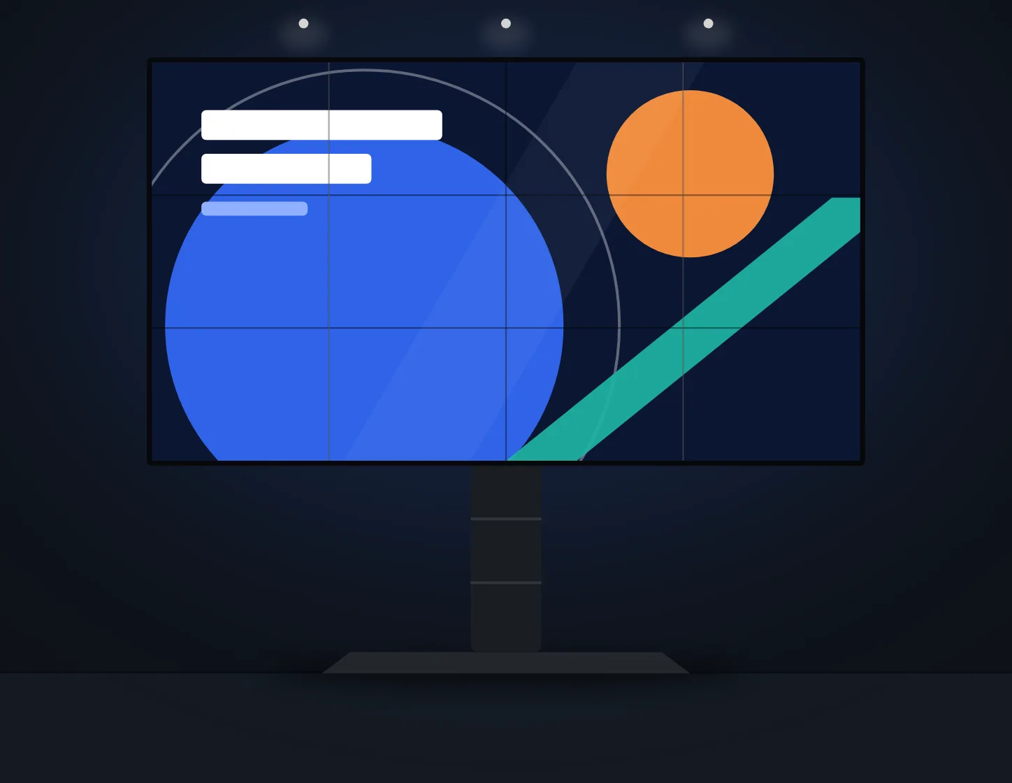 Ilustração: ecrã LED all-in-one num pé, em palco escuro