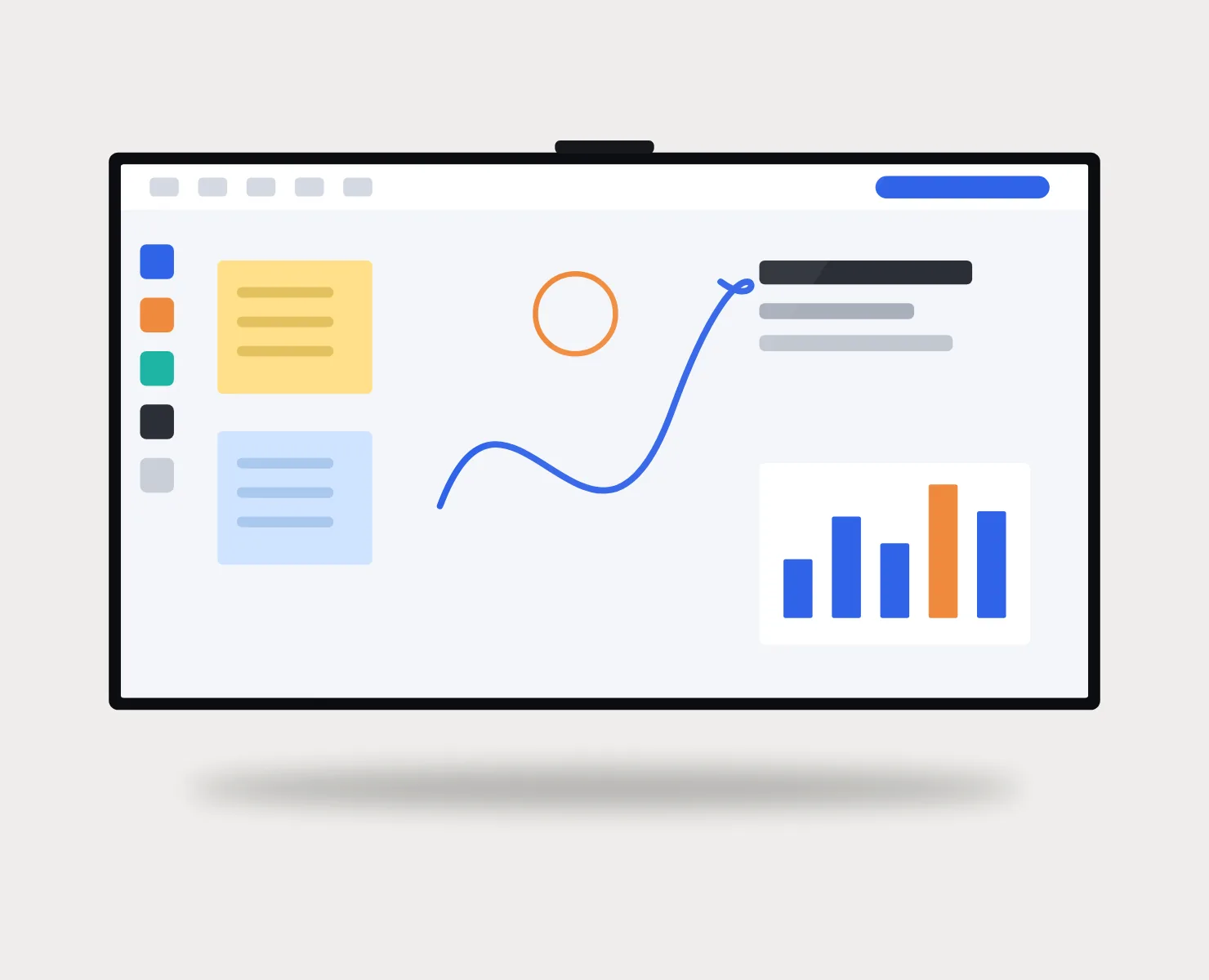 Ilustração: monitor interativo com um quadro de trabalho