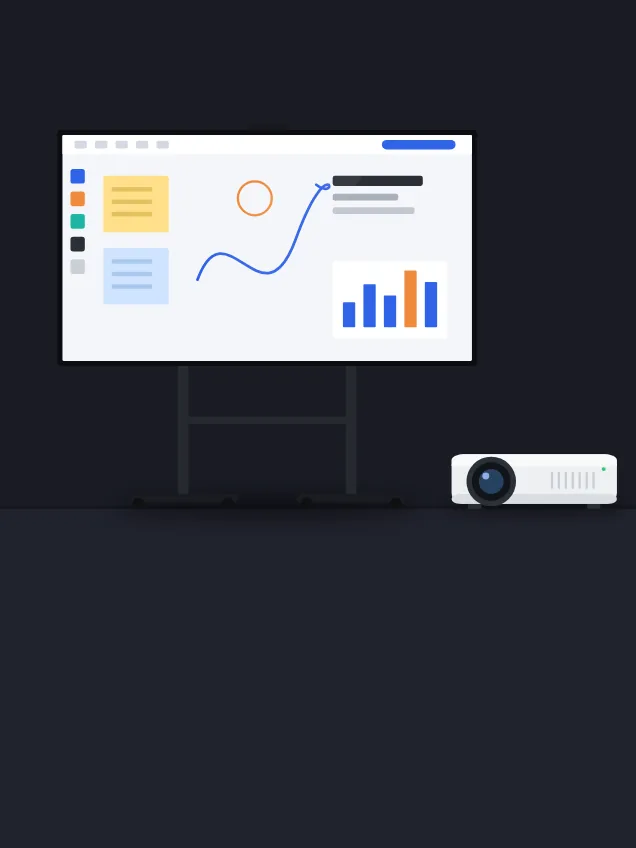 Ilustração: monitor interativo e projetor