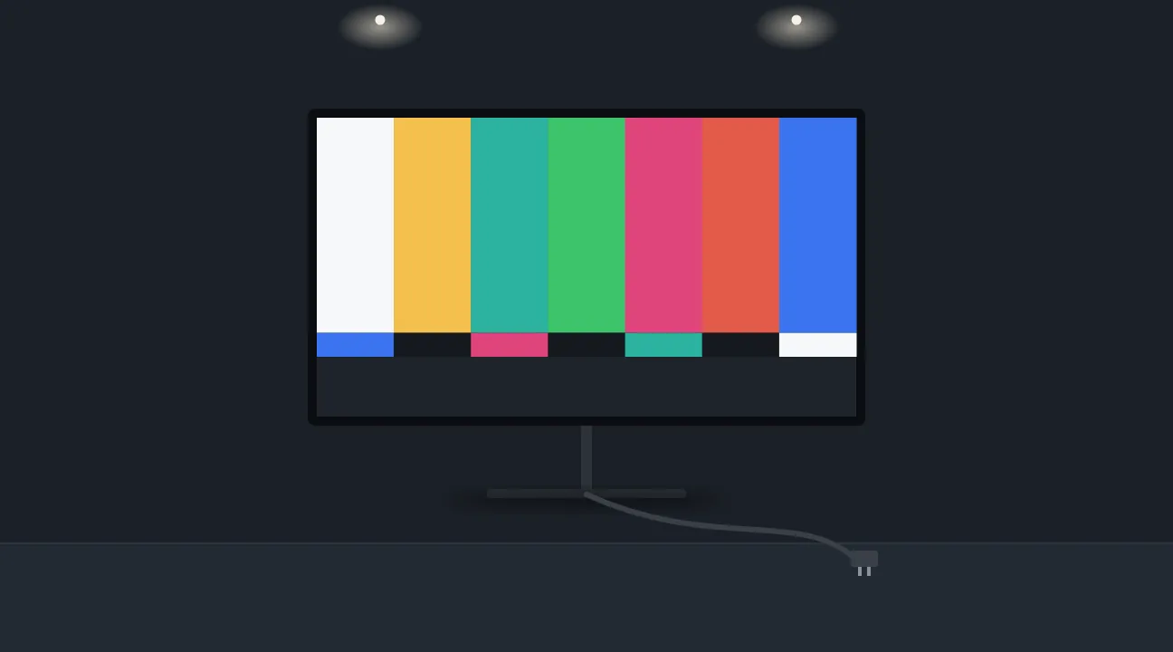 Ilustração: monitor sem sinal, com barras de cor