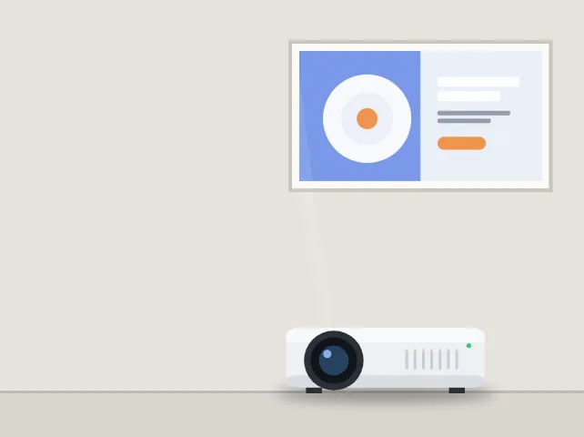 Ilustração: projetor e tela de projeção