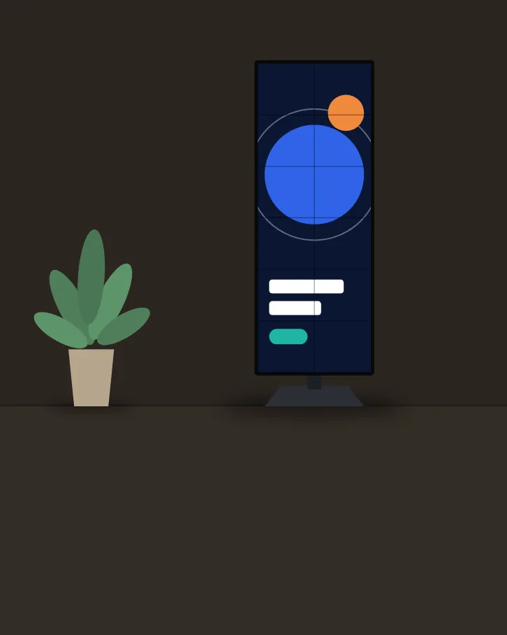 Ilustração: receção de hotel com poster LED