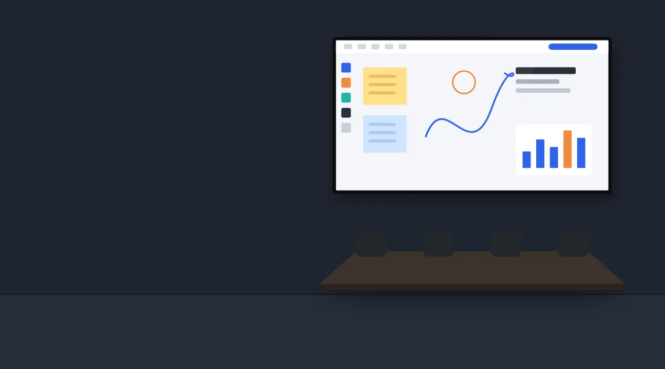 Ilustração: sala de reunião com monitor interativo